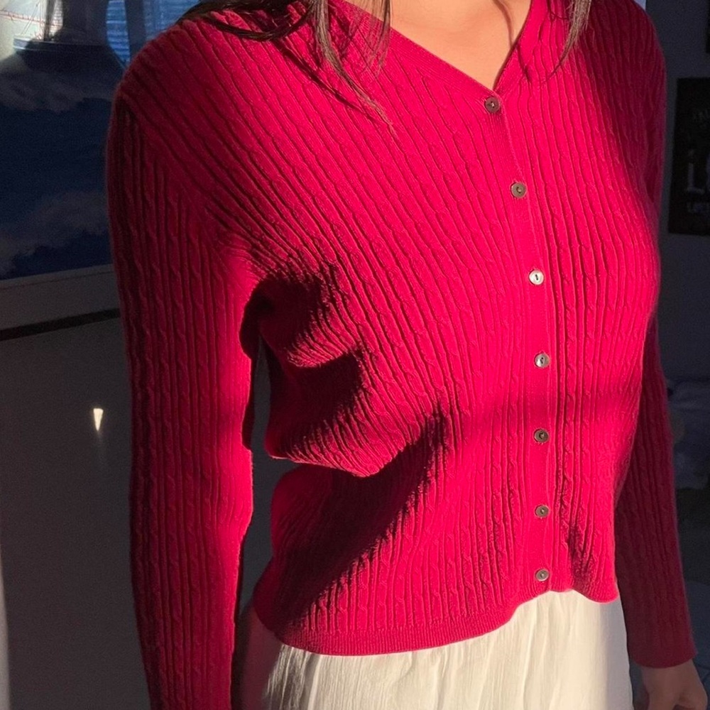 Charter Club Fuchsia Button-Up Cardigan